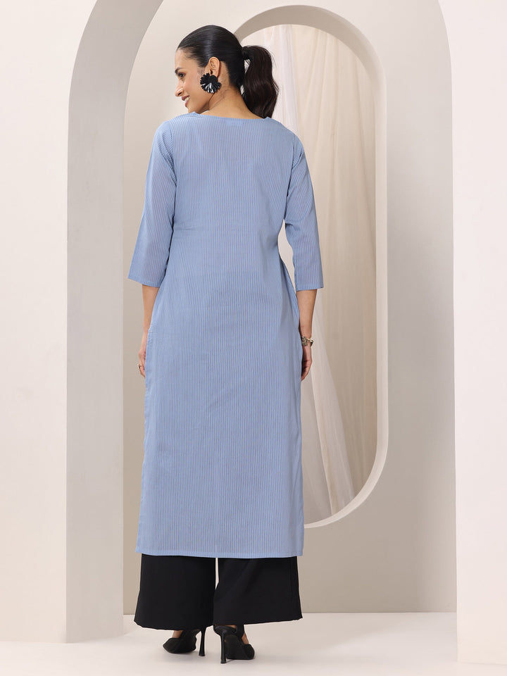 Blue Printed Cotton Straight Kurta