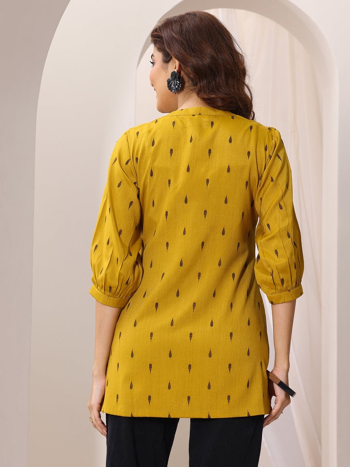 Mustard Woven Design Rayon Straight Short Kurti