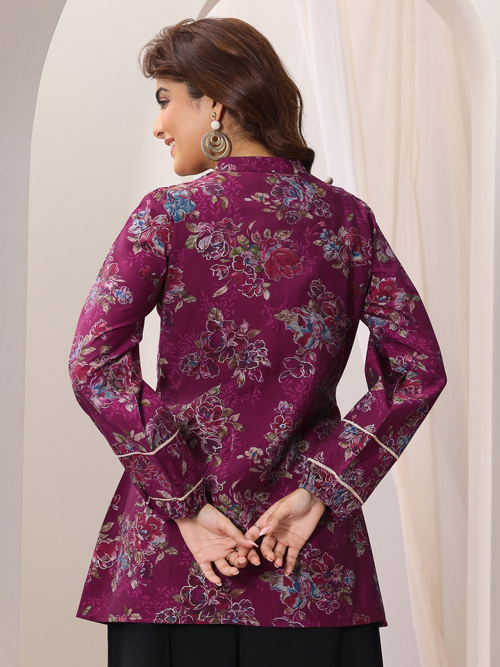 Pink Printed Silk Blend A-Line Short Kurti