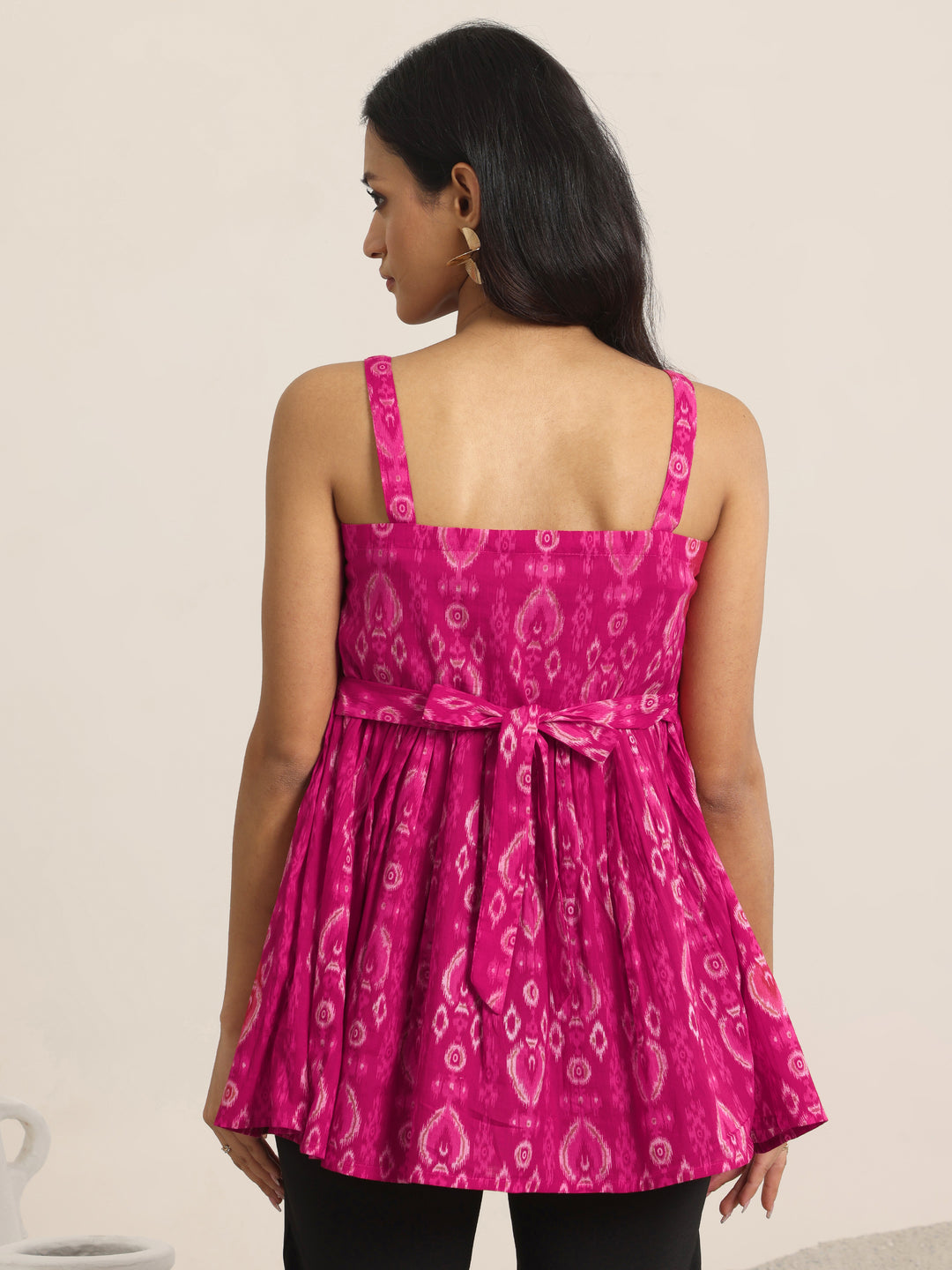 Pink Printed Cotton Anarkali Short Kurti