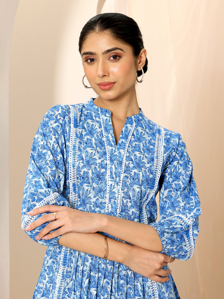 Indigo Printed Cotton A-Line Short Kurti