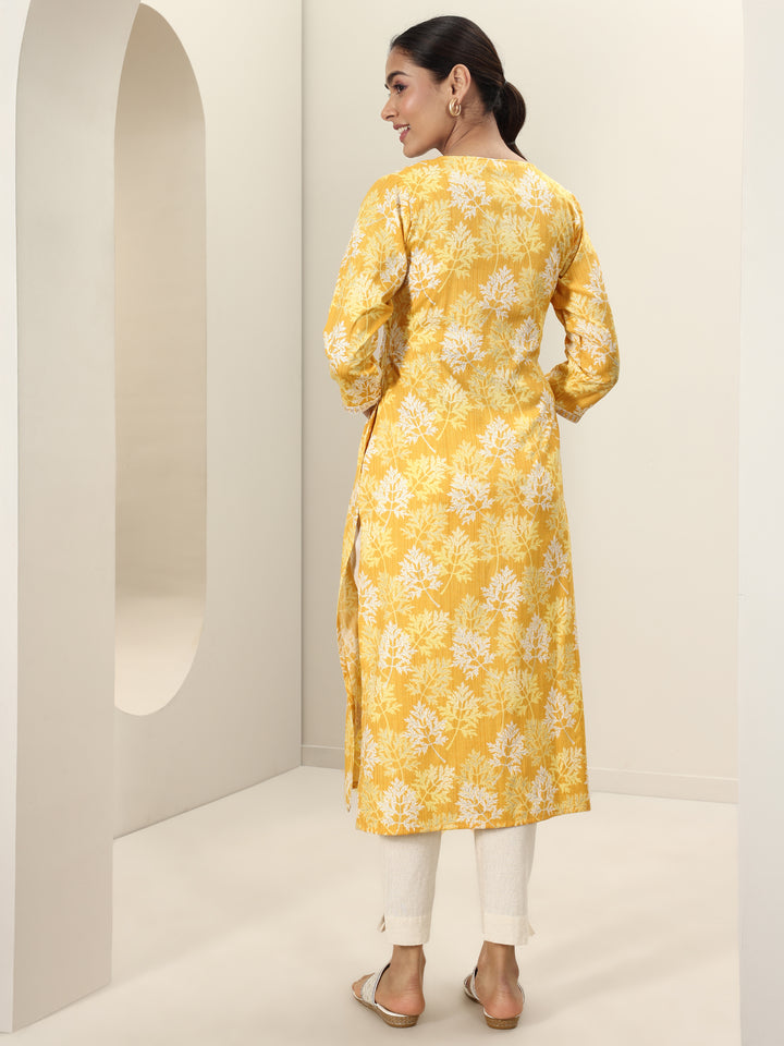 Yellow Printed Cotton Straight Kurta