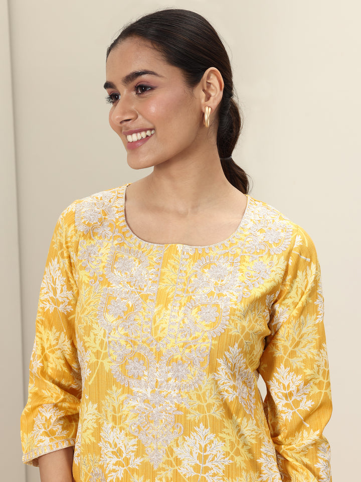 Yellow Printed Cotton Straight Kurta
