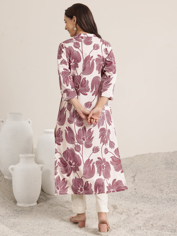 Mauve Printed Cotton Straight Kurta