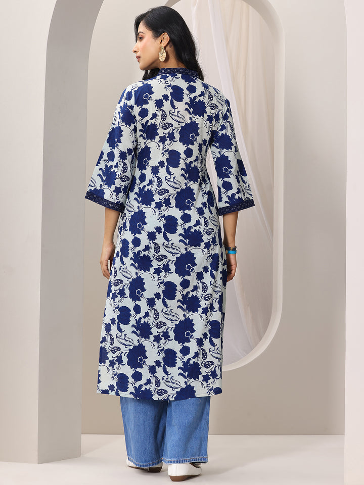 Indigo Printed Cotton Straight Kurta