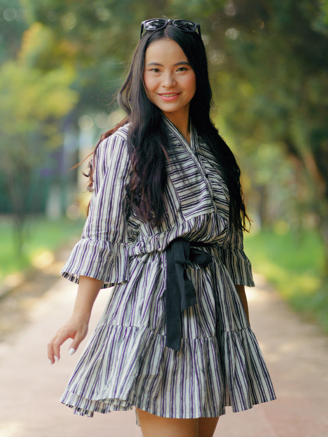 Buy Black Printed Cotton Fit and Flare One Piece Dress Online in USA at  $20.00