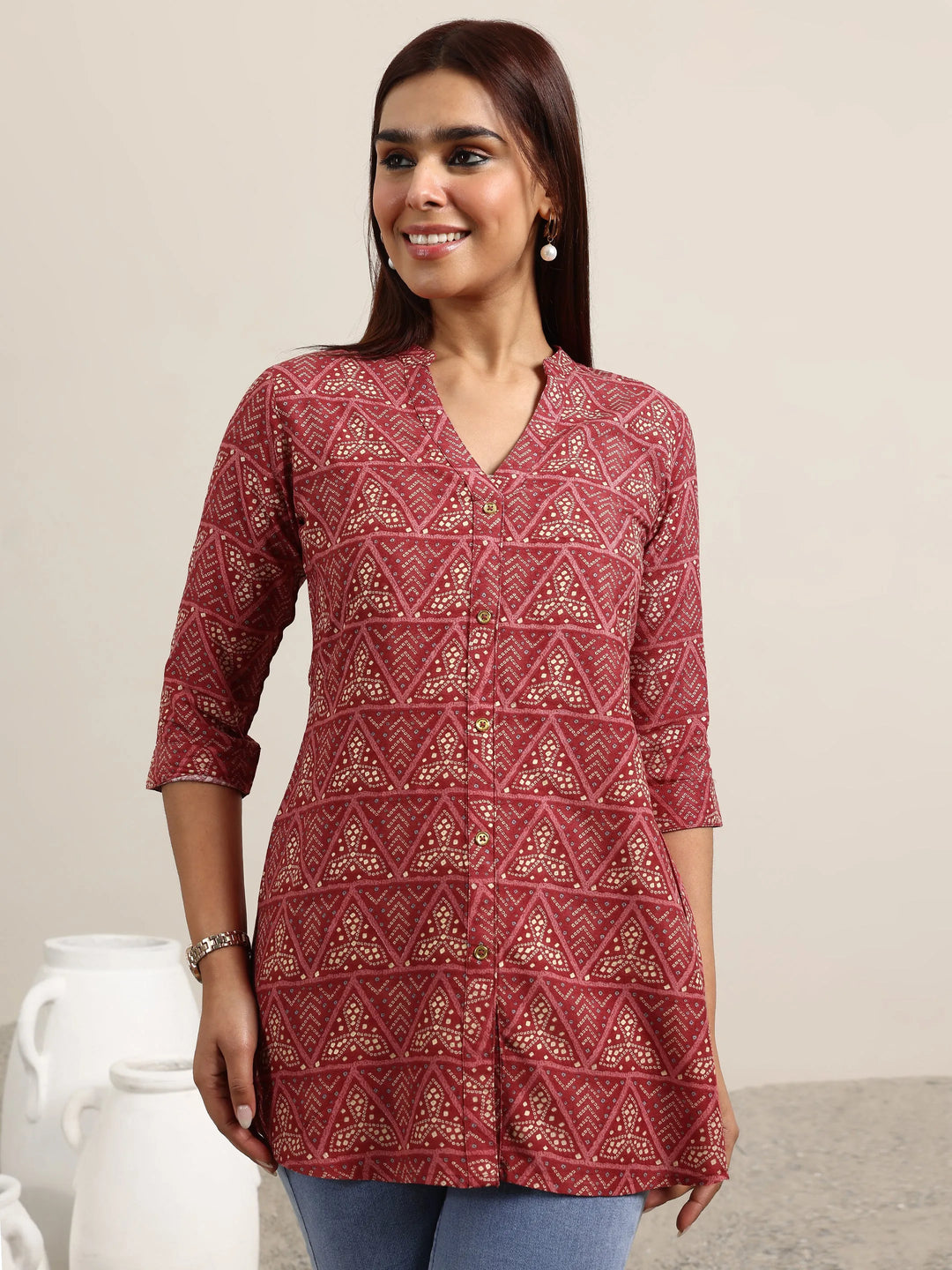 Mauve Printed Rayon Straight Kurti