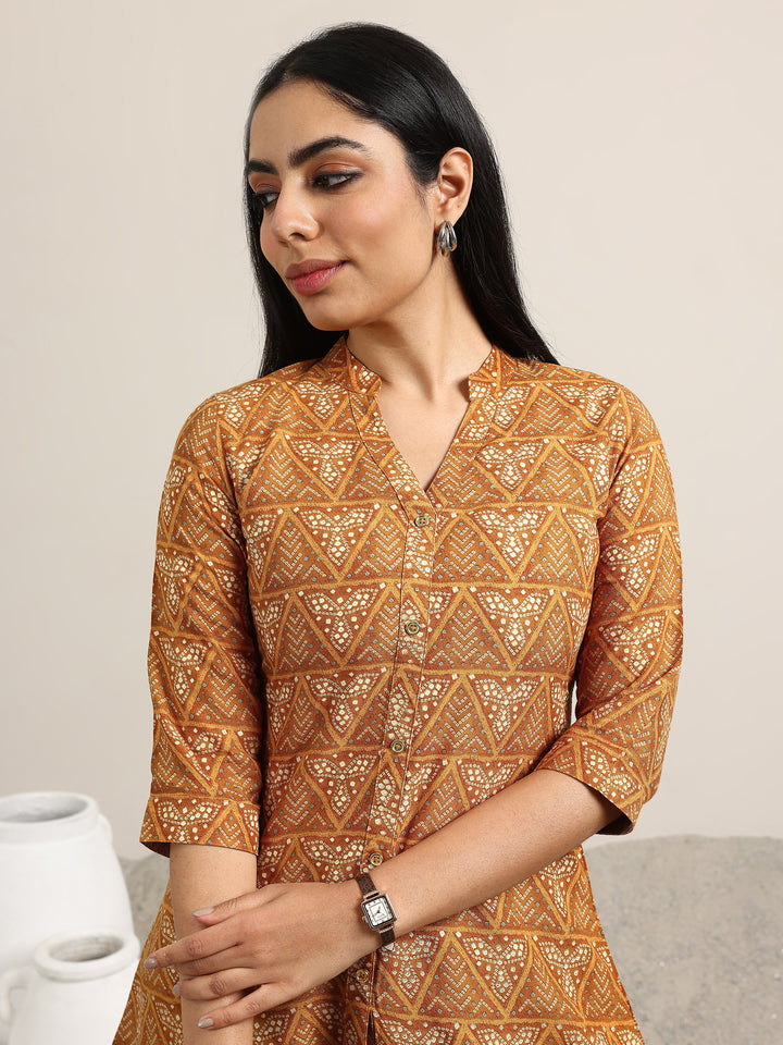 Mustard Printed Rayon Straight Kurti