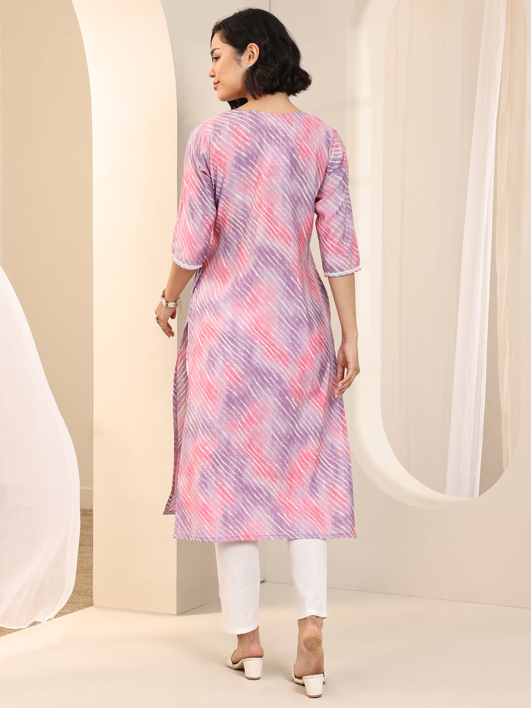 Lavender Printed Silk Blend Straight Kurta