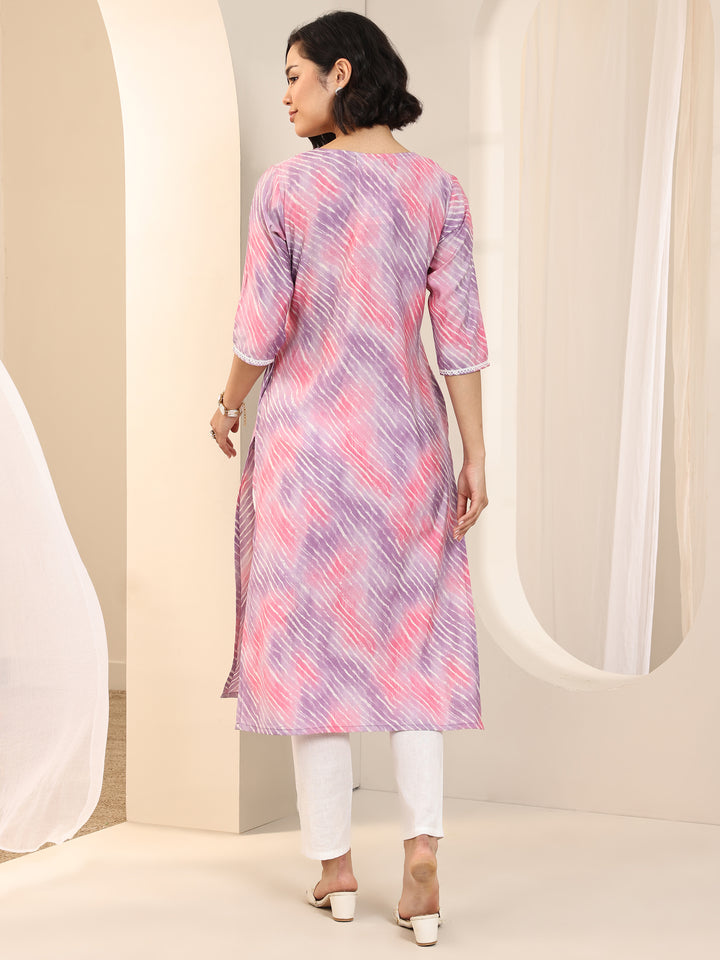 Lavender Printed Silk Blend Straight Kurta