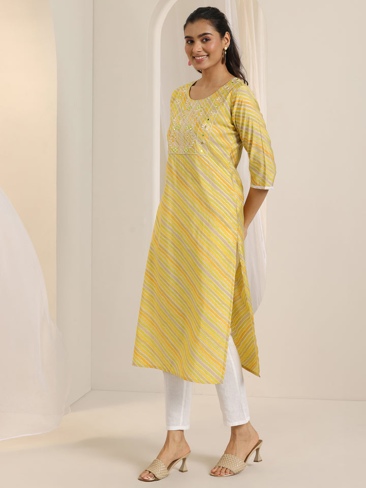 Mustard Printed Silk Blend Straight Kurta