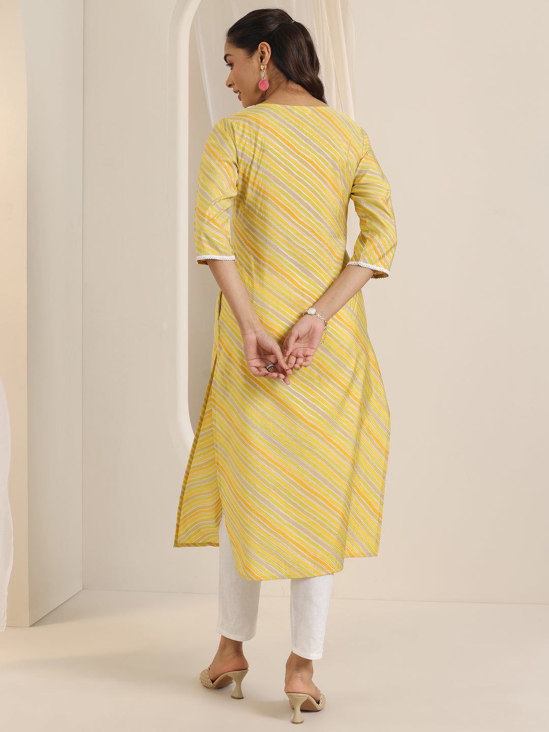 Mustard Printed Silk Blend Straight Kurta