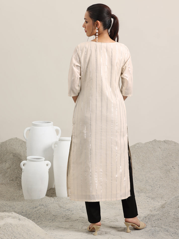 Off White Embellished Cotton Straight Kurta