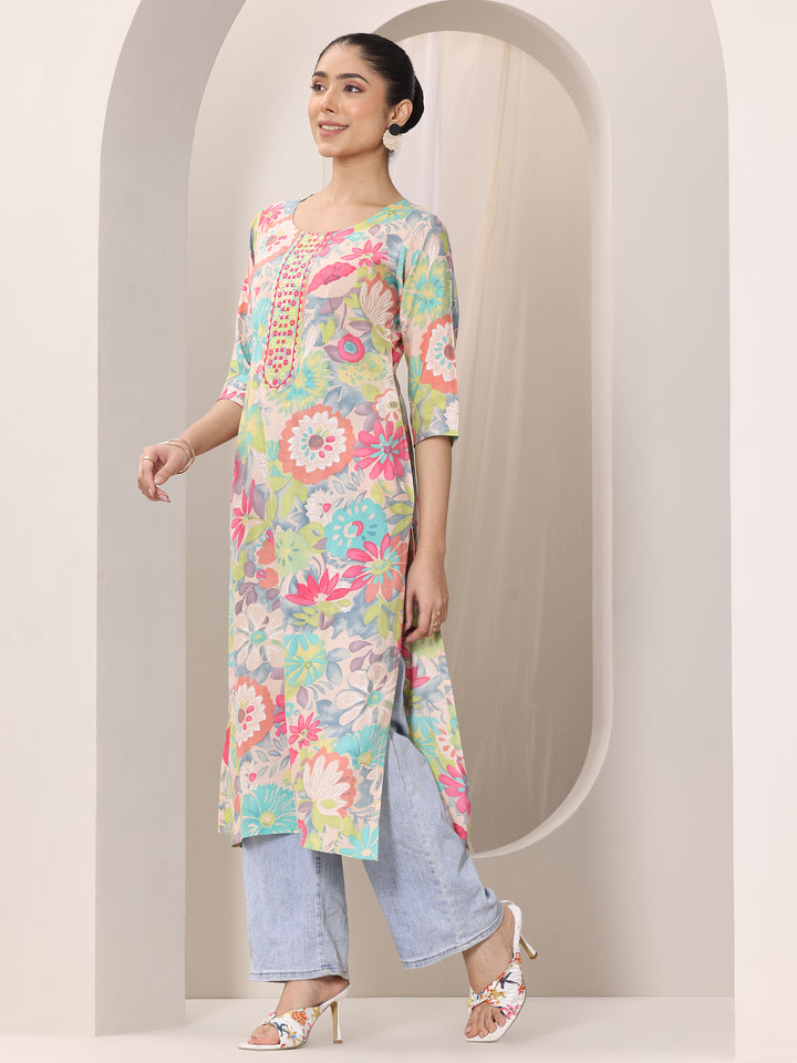 Multi Printed Silk Blend Straight Kurta