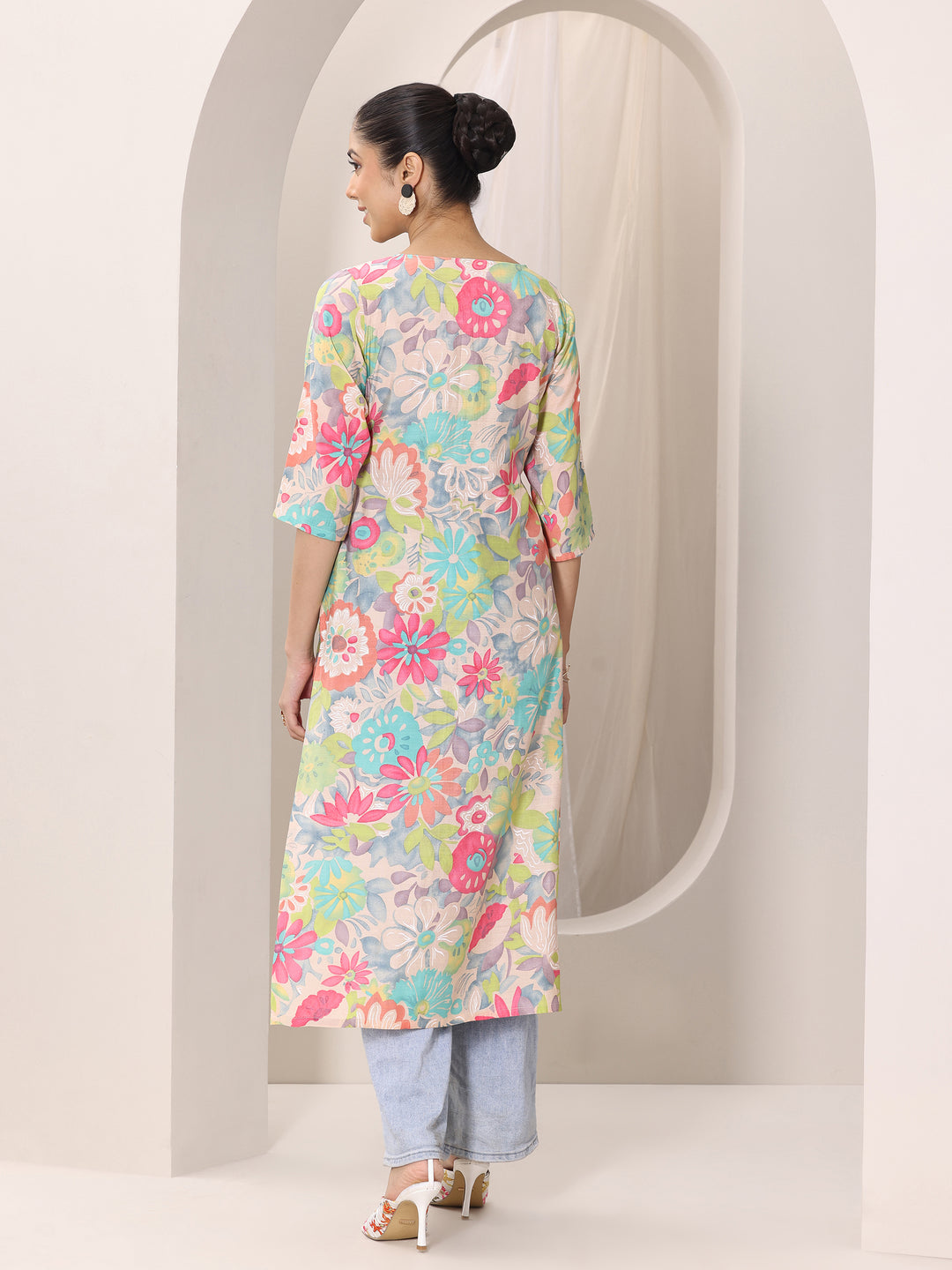 Multi Printed Silk Blend Straight Kurta