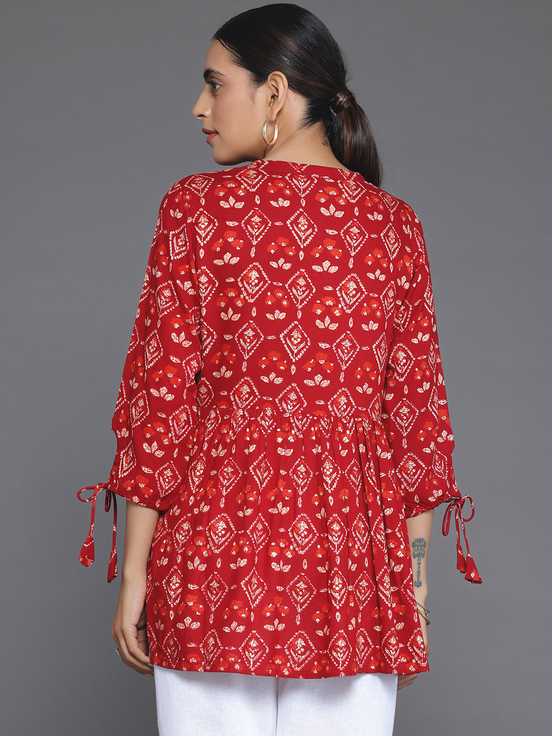 Maroon Printed Rayon A-Line Kurti
