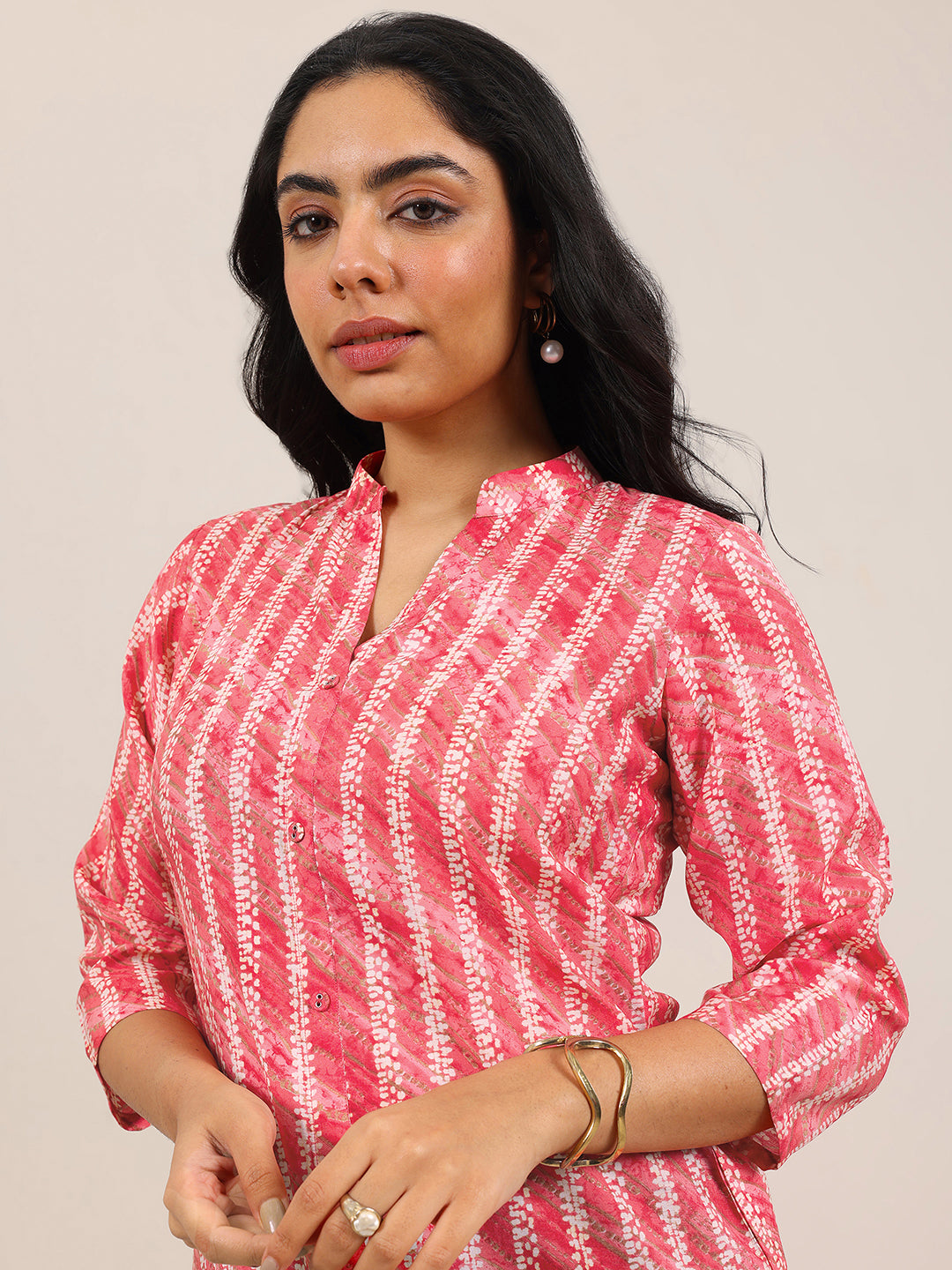 Coral Printed Silk Blend Straight Short Kurti