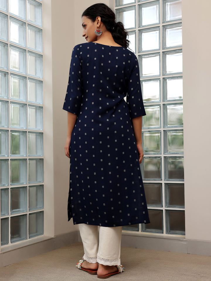 Blue Woven Design Cotton Straight Kurtas
