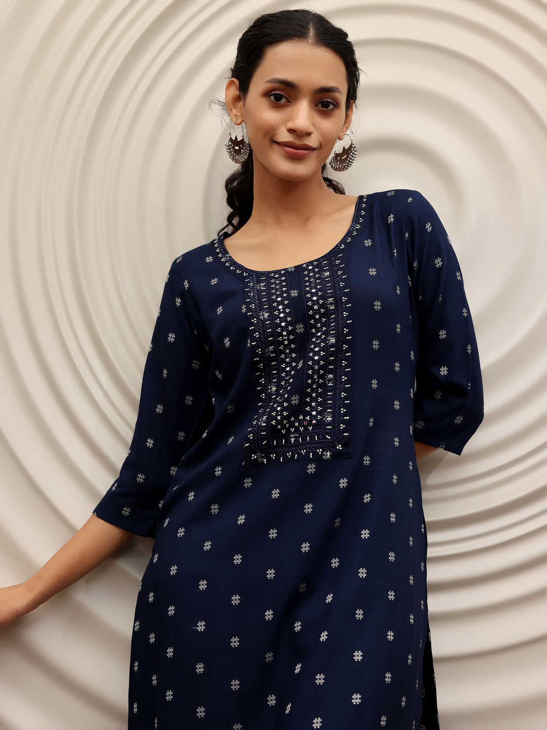 Blue Woven Design Cotton Straight Kurtas