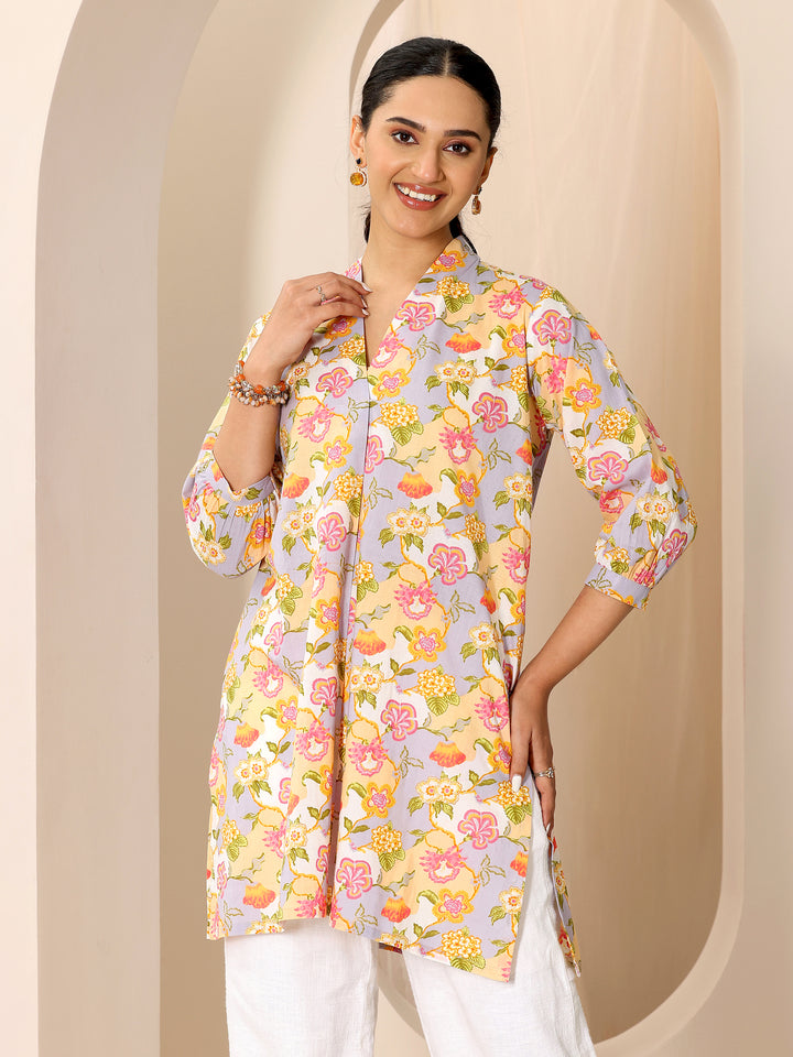 Multicoloured Printed Cotton Blend Straight Short Kurti