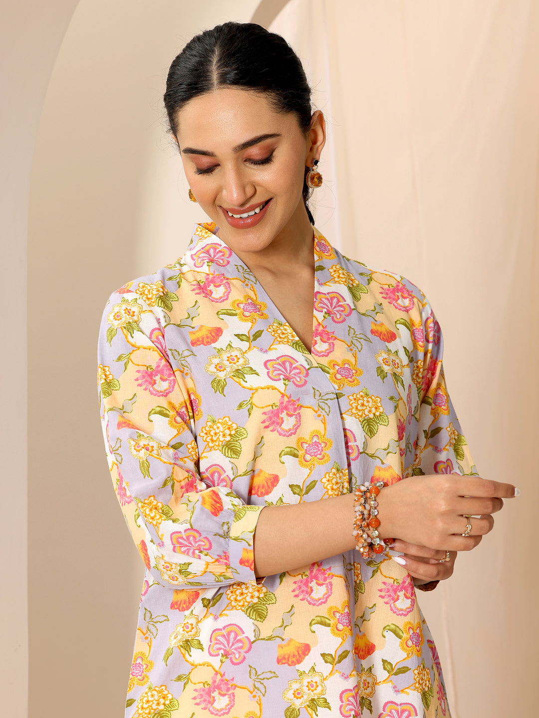 Multicoloured Printed Cotton Blend Straight Short Kurti