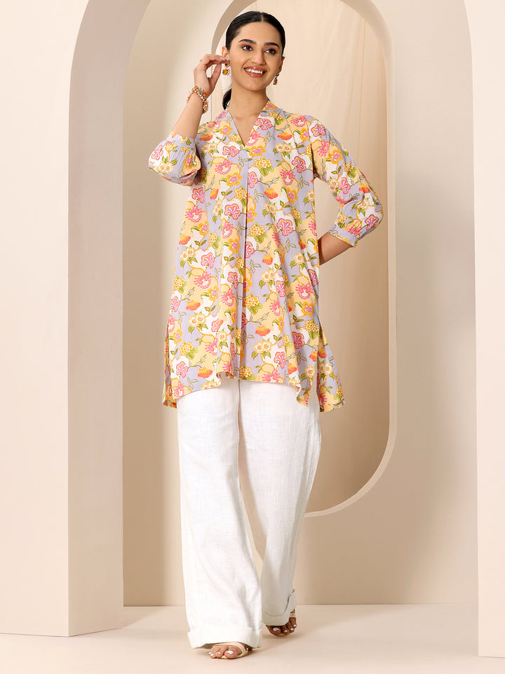 Multicoloured Printed Cotton Blend Straight Short Kurti