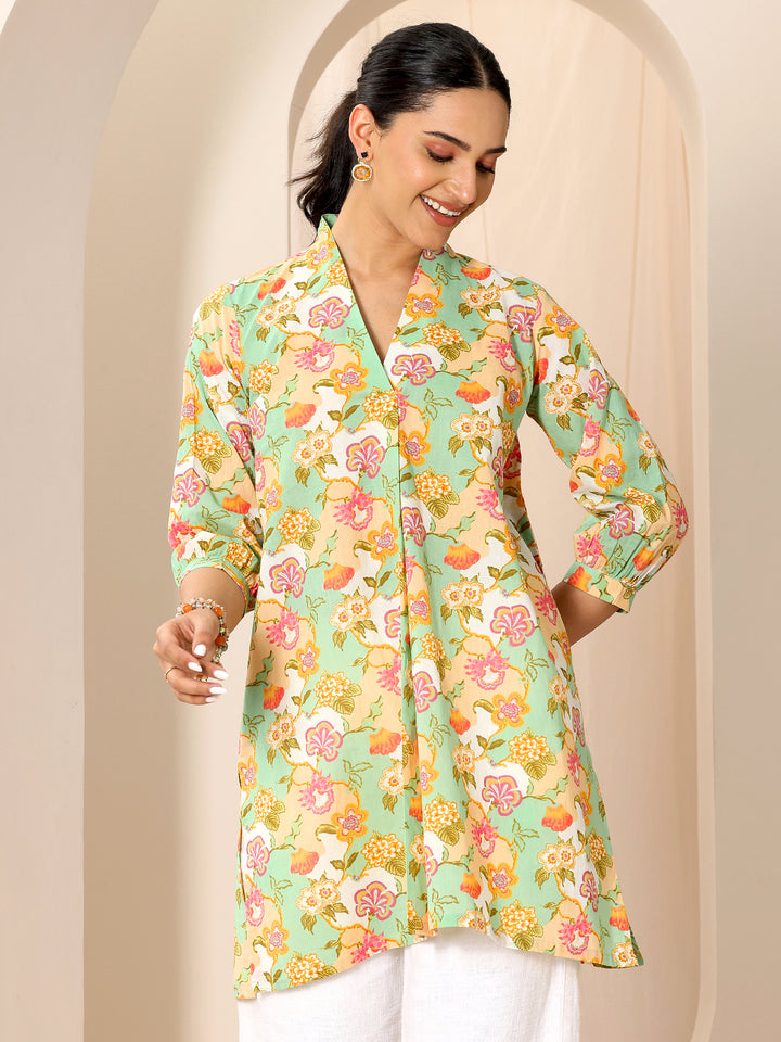Multicoloured Printed Cotton Blend Straight Short Kurti