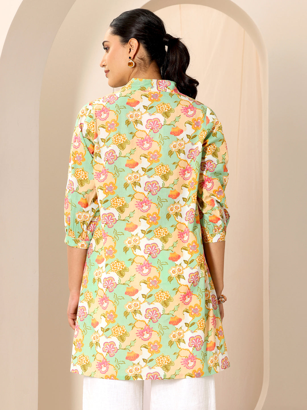 Multicoloured Printed Cotton Blend Straight Short Kurti