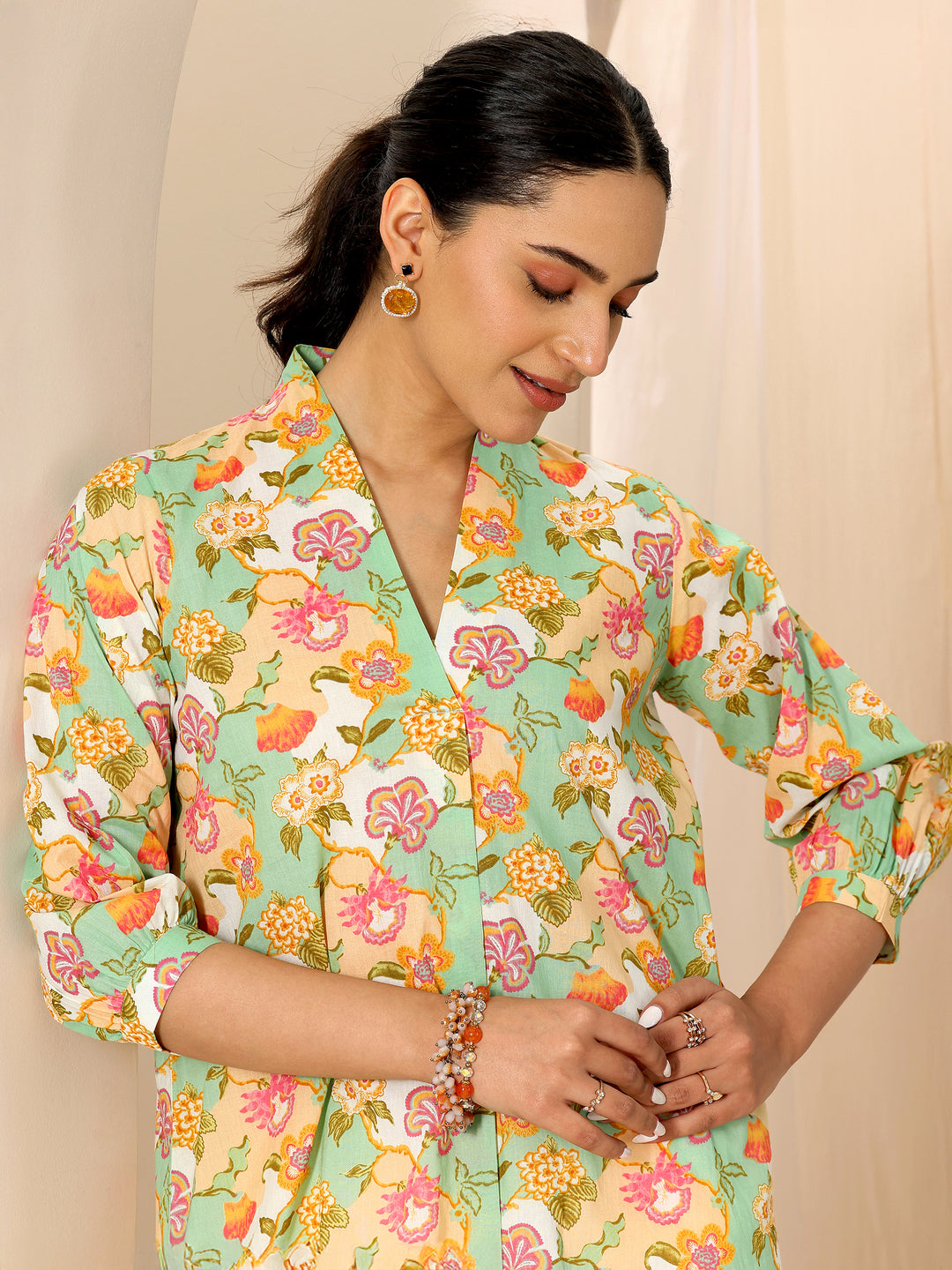 Multicoloured Printed Cotton Blend Straight Short Kurti