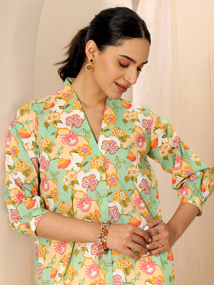 Multicoloured Printed Cotton Blend Straight Short Kurti