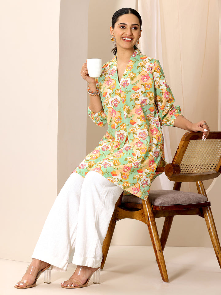 Multicoloured Printed Cotton Blend Straight Short Kurti