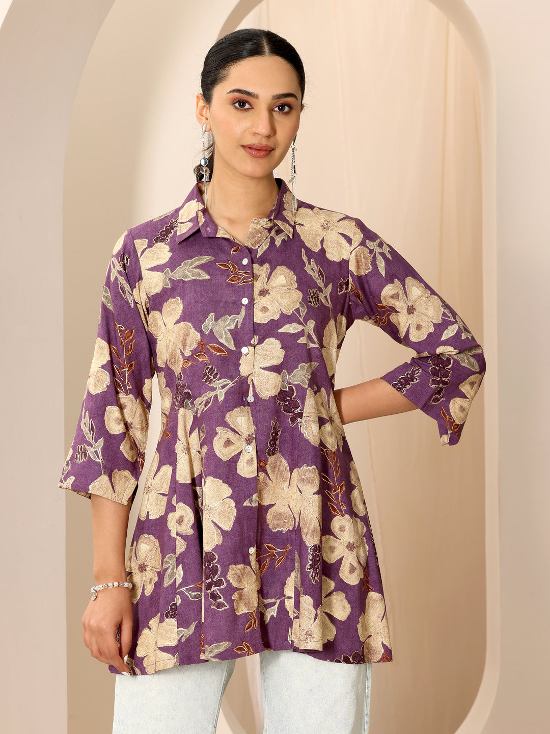 Multicoloured Printed Viscose Rayon A-line Short Kurti