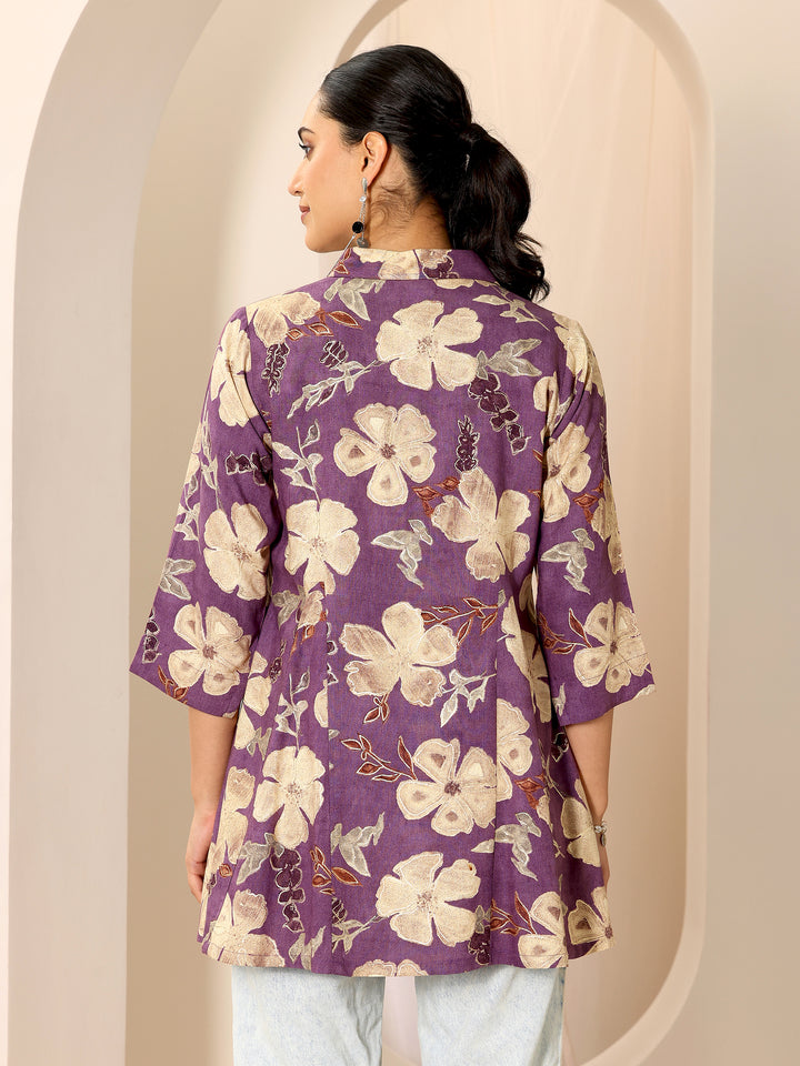 Multicoloured Printed Viscose Rayon A-line Short Kurti