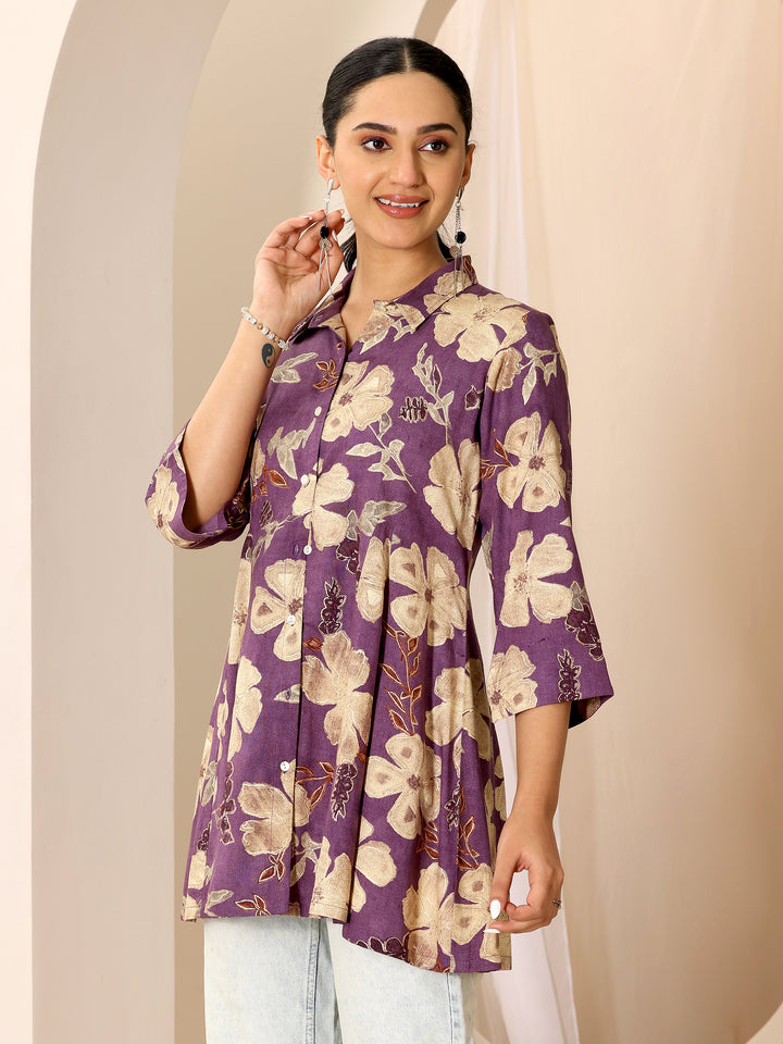 Multicoloured Printed Viscose Rayon A-line Short Kurti