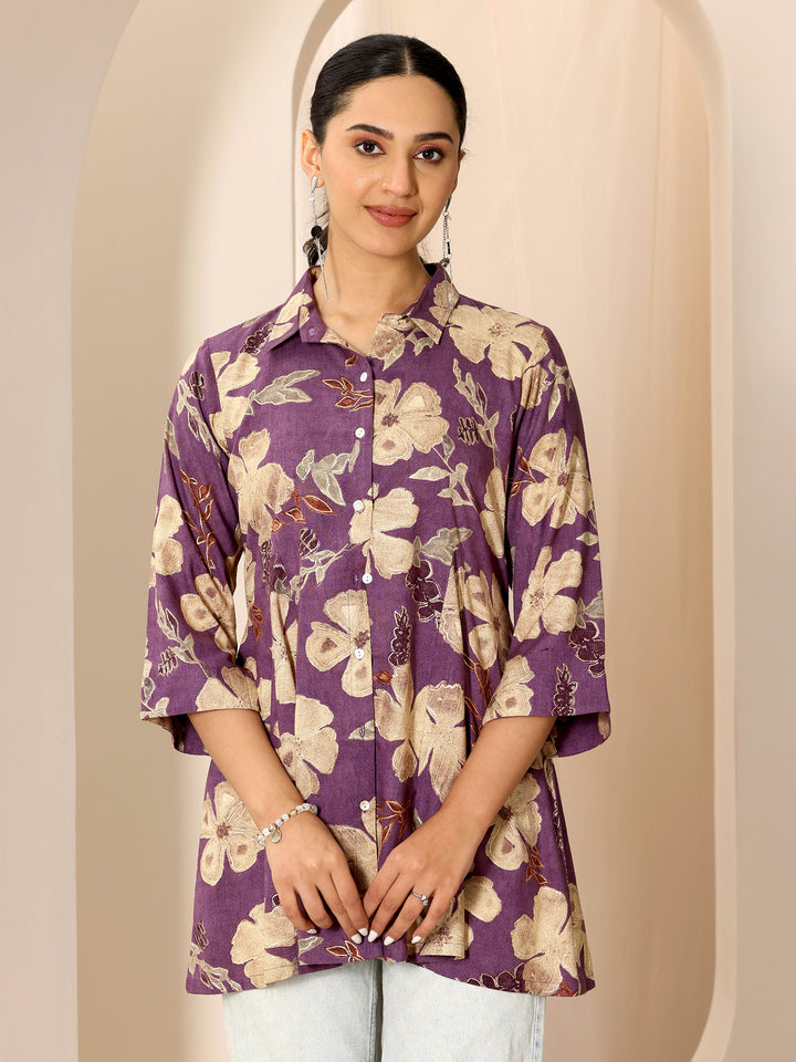 Multicoloured Printed Viscose Rayon A-line Short Kurti