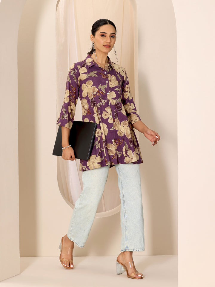 Multicoloured Printed Viscose Rayon A-line Short Kurti