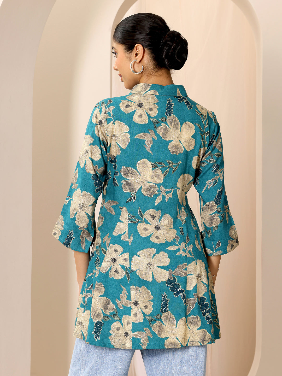 Multicoloured Printed Viscose Rayon A-line Short Kurti