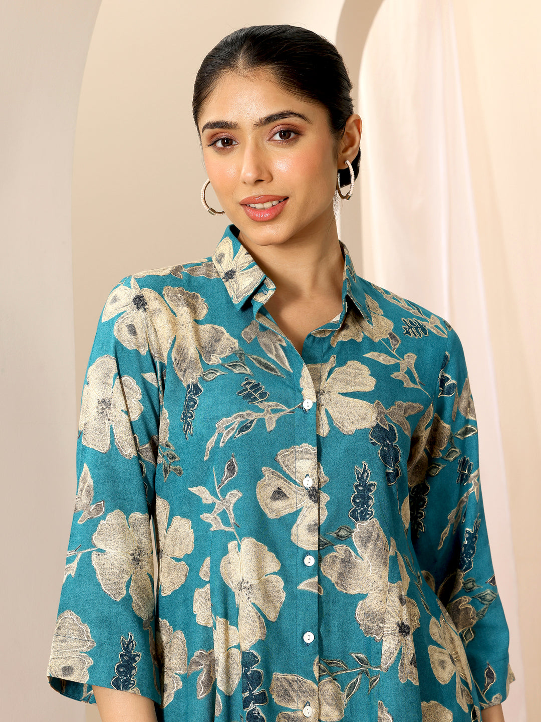 Multicoloured Printed Viscose Rayon A-line Short Kurti