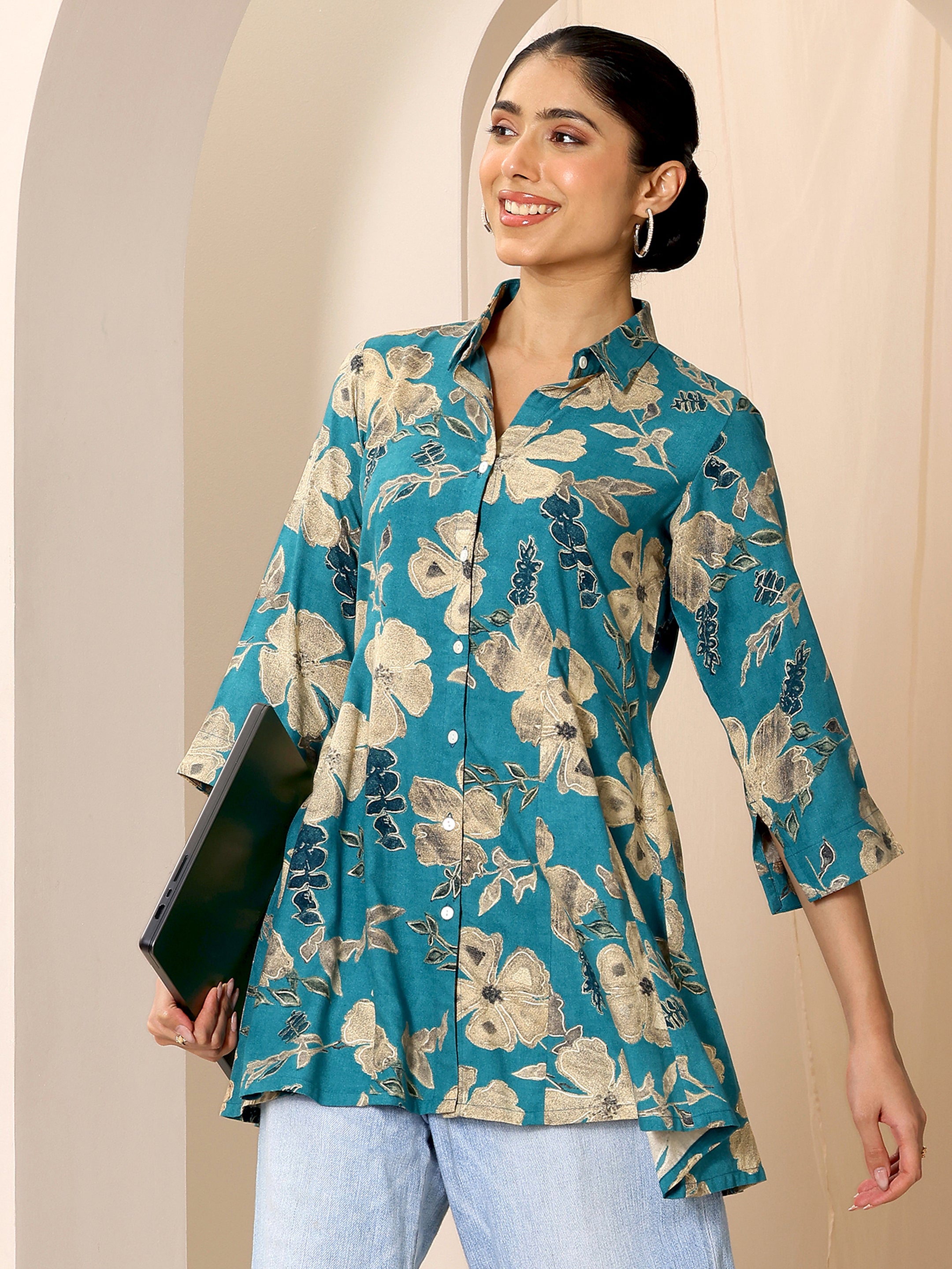 Rayon Printed A-Line Short Length Short Kurta