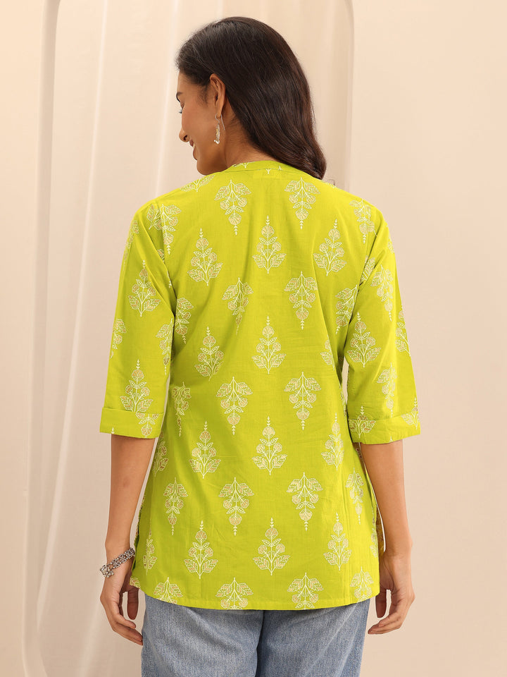 Mustard Printed Cotton Straight Short Kurti