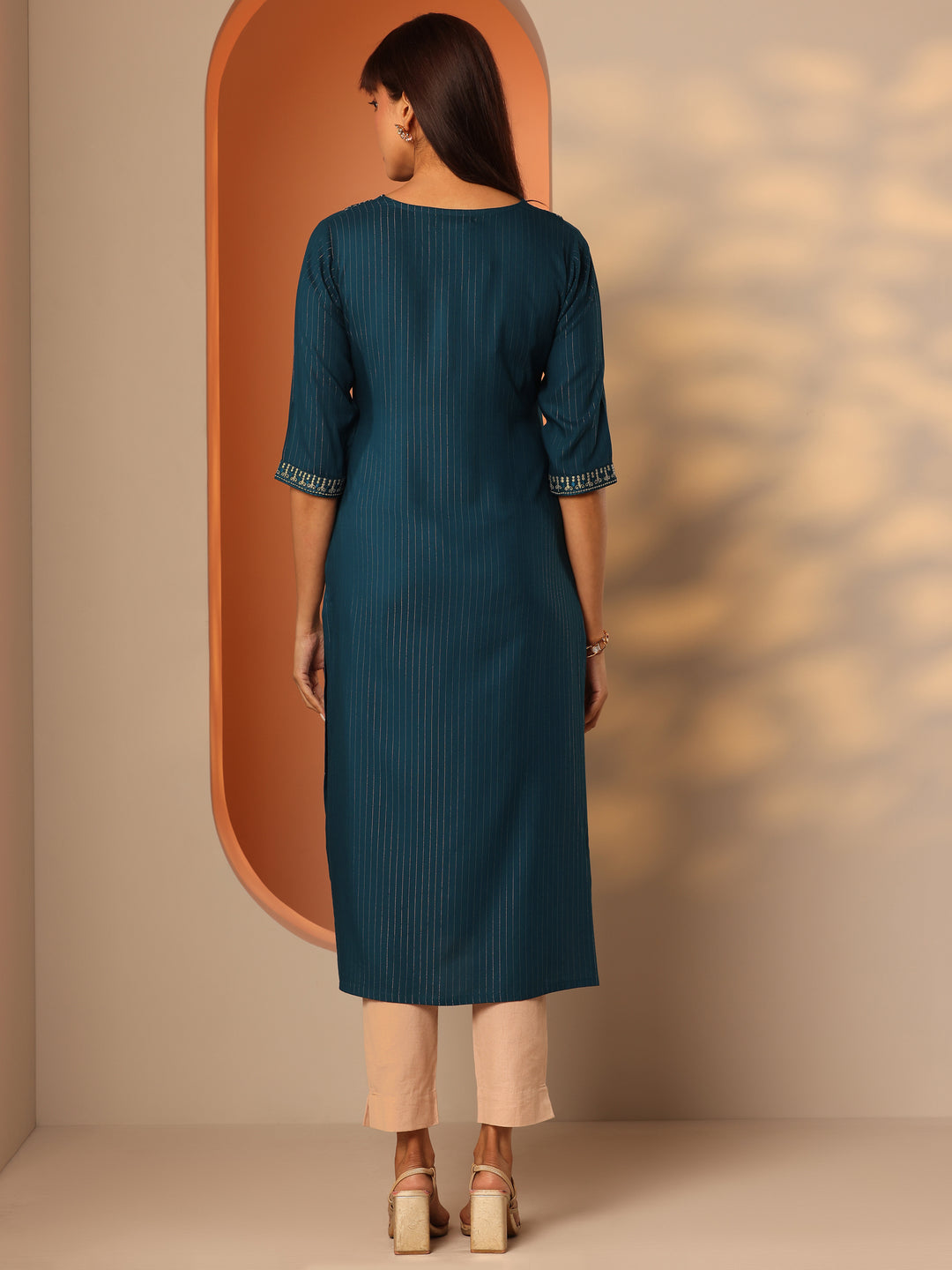 Teal Embellished Rayon Straight Kurta