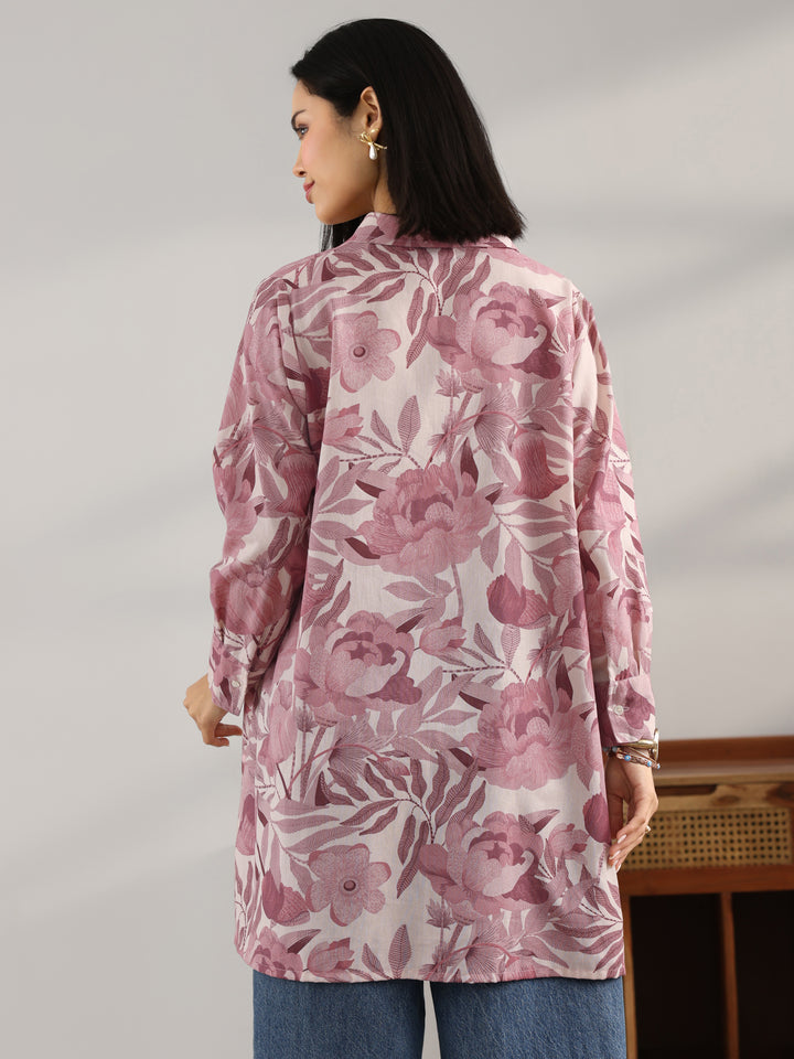 Mauve Printed Cotton A-Line Shorti Kurti