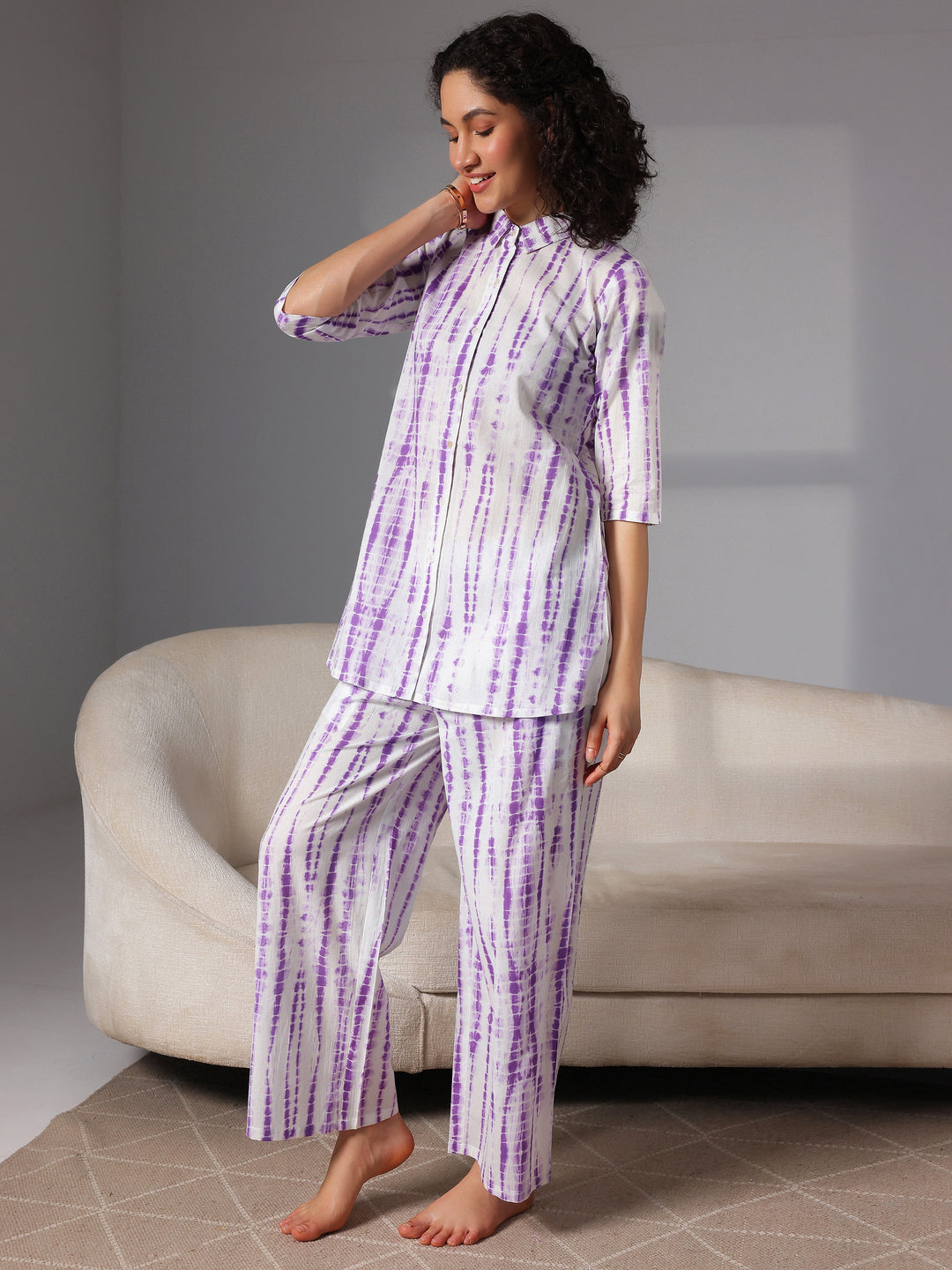 Purple Printed Cotton Night Suits