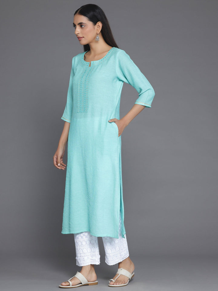 Blue Yoke Design Cotton Straight Kurta