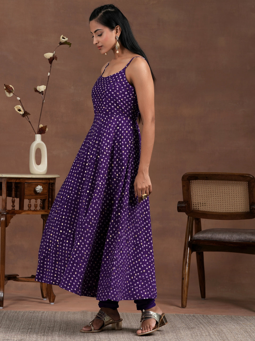 Purple Printed Rayon Anarkali Suit With Dupatta