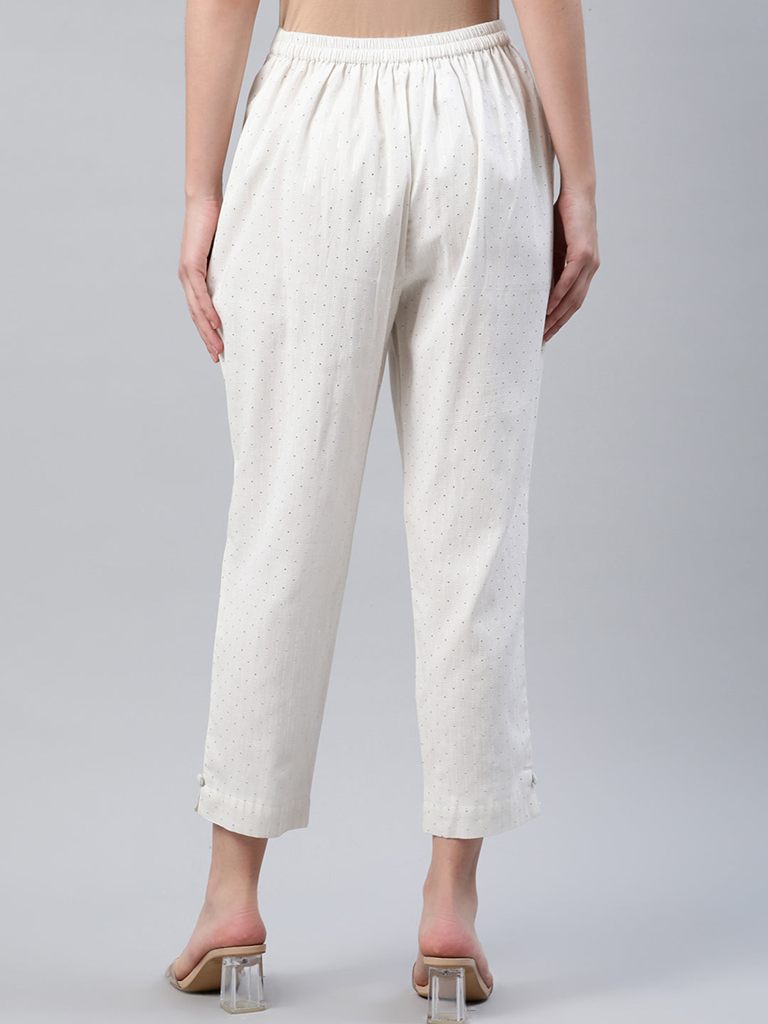 White Striped Cotton Trousers