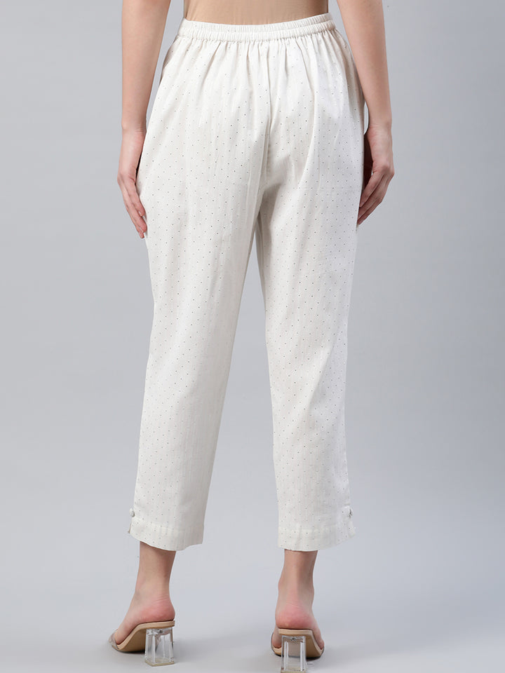 White Striped Cotton Trousers