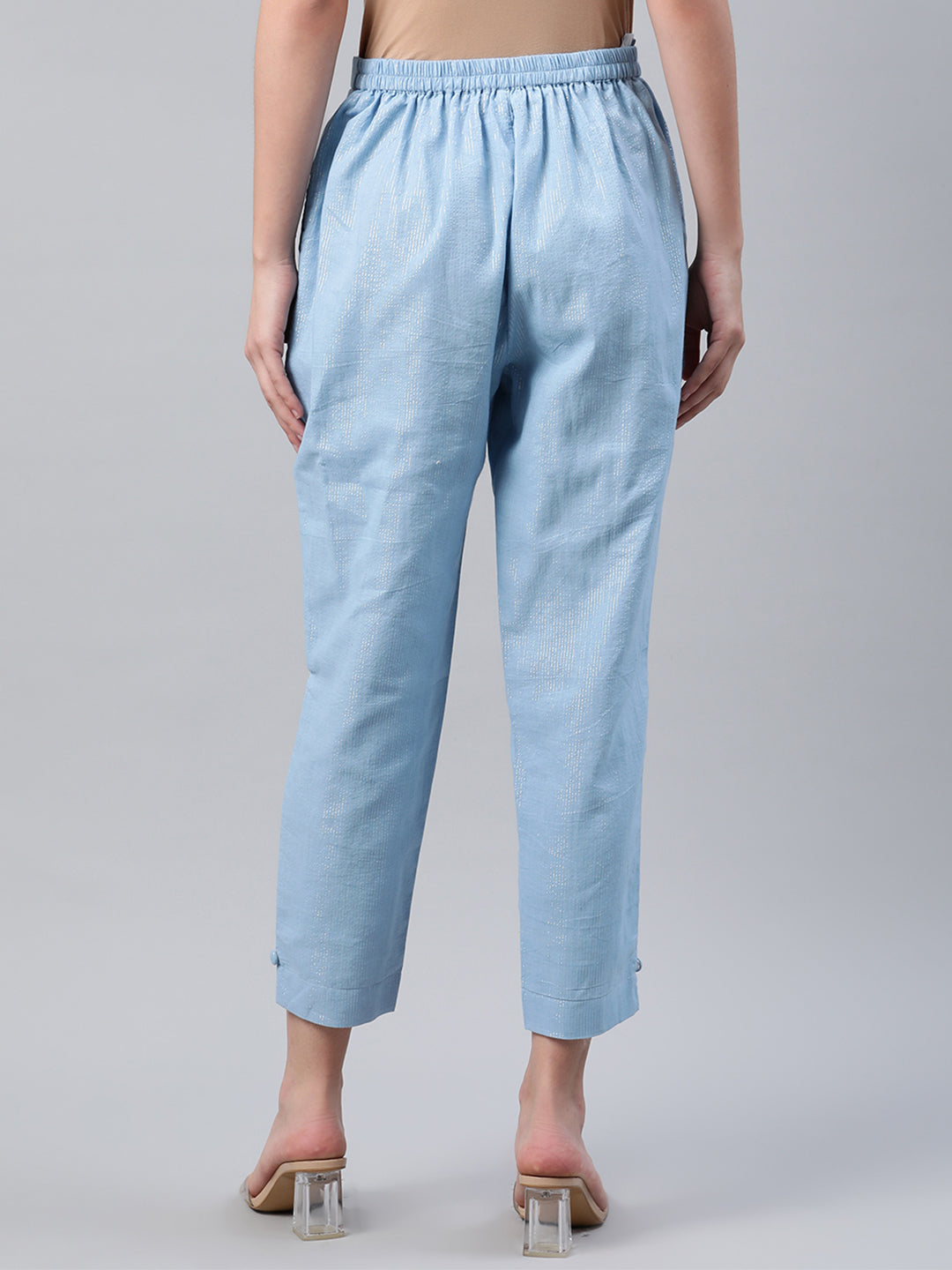 Blue Self Design Cotton Trousers