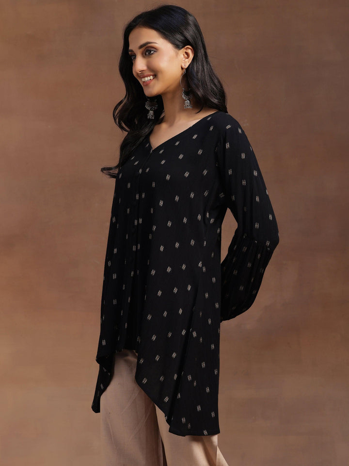 Black Woven Design Viscose Rayon A-line Kurti