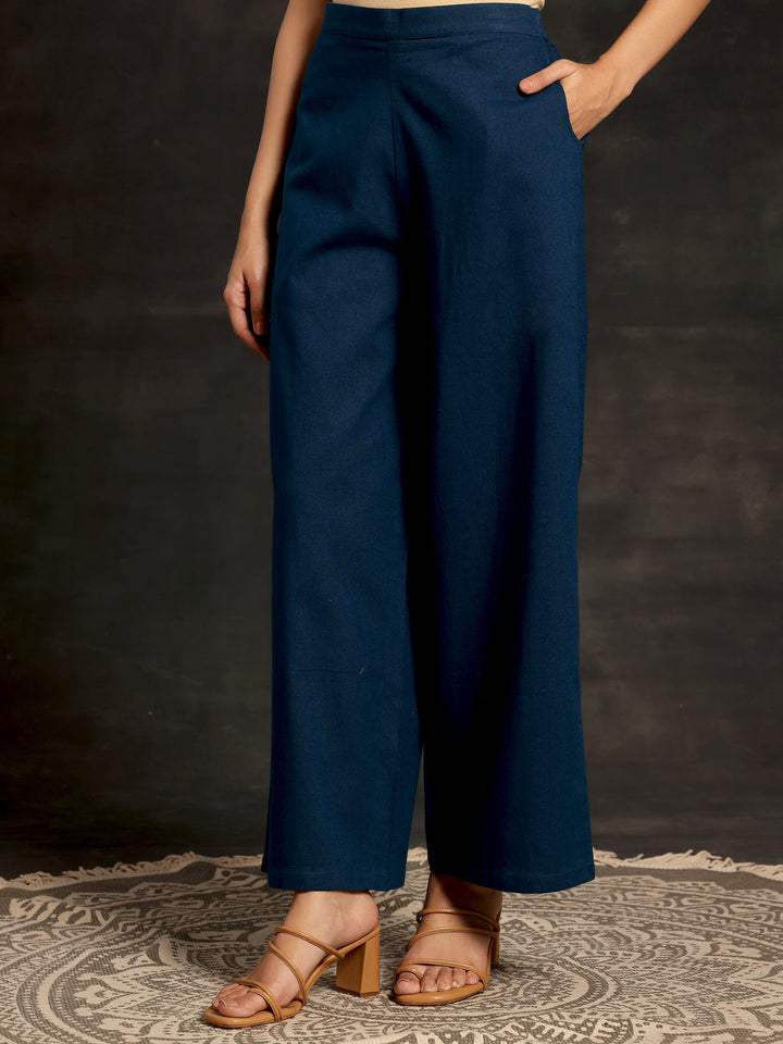Teal Solid Cotton Palazzos